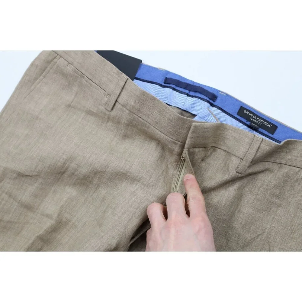 New Banana Republic Mens 34x36 Classic Fit Linen Wide Leg Chino Pants Beige